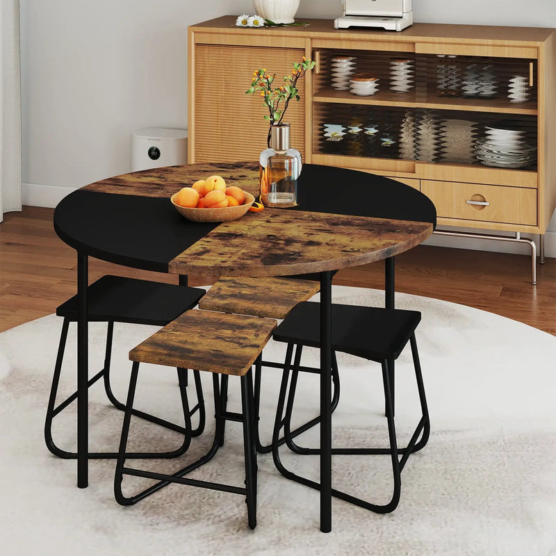 5-Piece Dining Set for 4 47 Inch Round Kitchen Table and 4 Stools-Brown by DirectDeals
