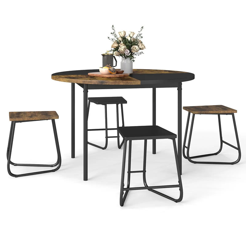 5-Piece Dining Set for 4 47 Inch Round Kitchen Table and 4 Stools-Brown by DirectDeals