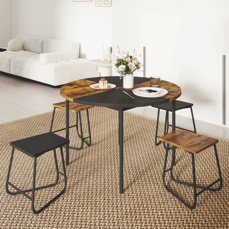 5-Piece Dining Set for 4 47 Inch Round Kitchen Table and 4 Stools-Brown by DirectDeals