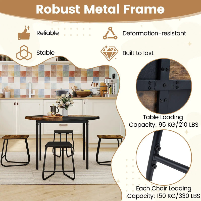 5-Piece Dining Set for 4 47 Inch Round Kitchen Table and 4 Stools-Brown by DirectDeals