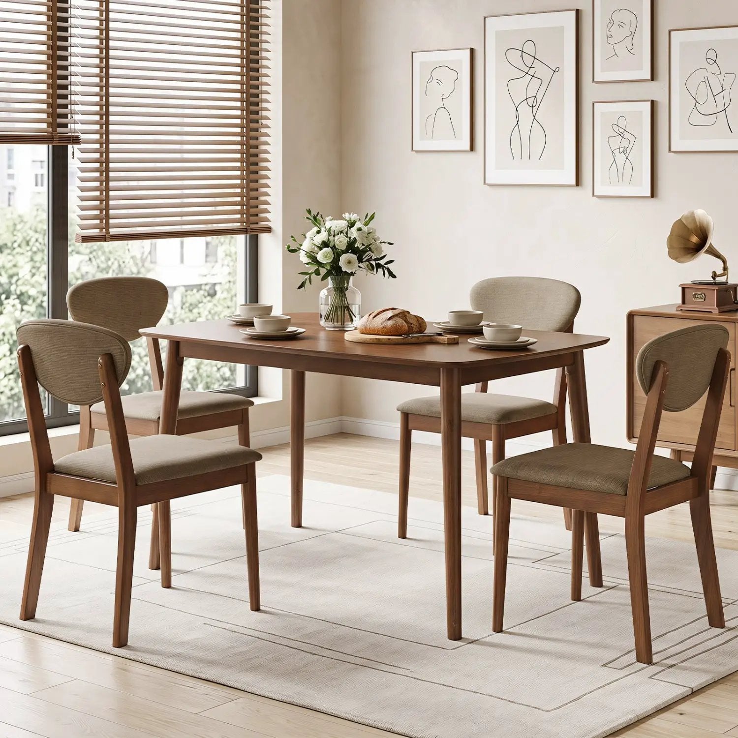 5-Piece Dining Set with Rectangular Table & 4 Fabric Chairs by DirectDeals