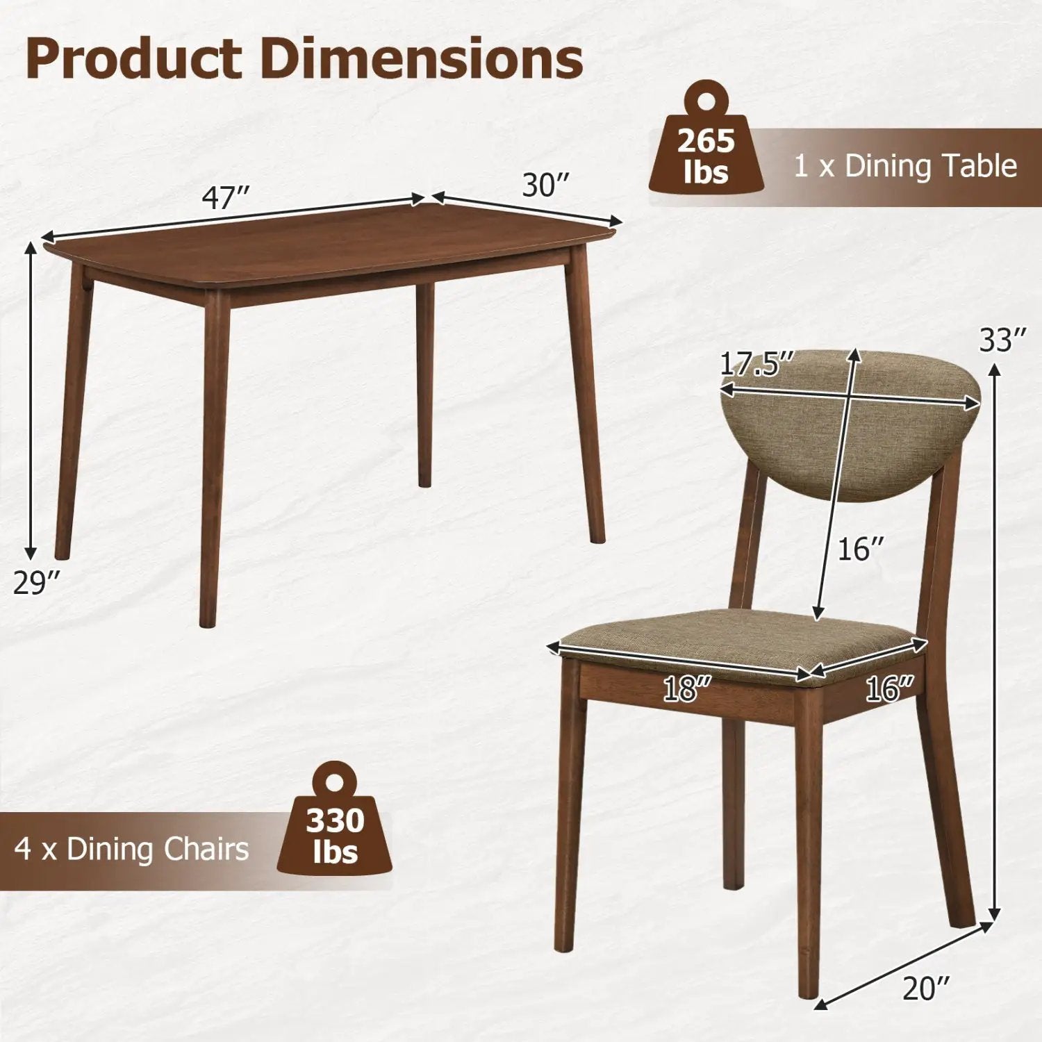5-Piece Dining Set with Rectangular Table & 4 Fabric Chairs by DirectDeals