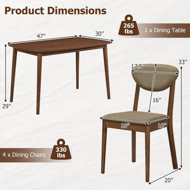 5-Piece Dining Set with Rectangular Table & 4 Fabric Chairs by DirectDeals
