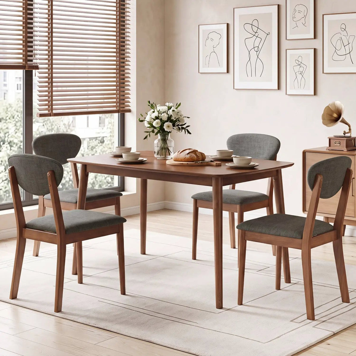 5-Piece Dining Set with Rectangular Table & 4 Fabric Chairs, photo 2 of 16