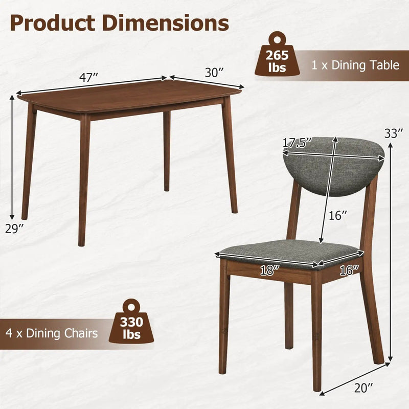 5-Piece Dining Set with Rectangular Table & 4 Fabric Chairs by DirectDeals