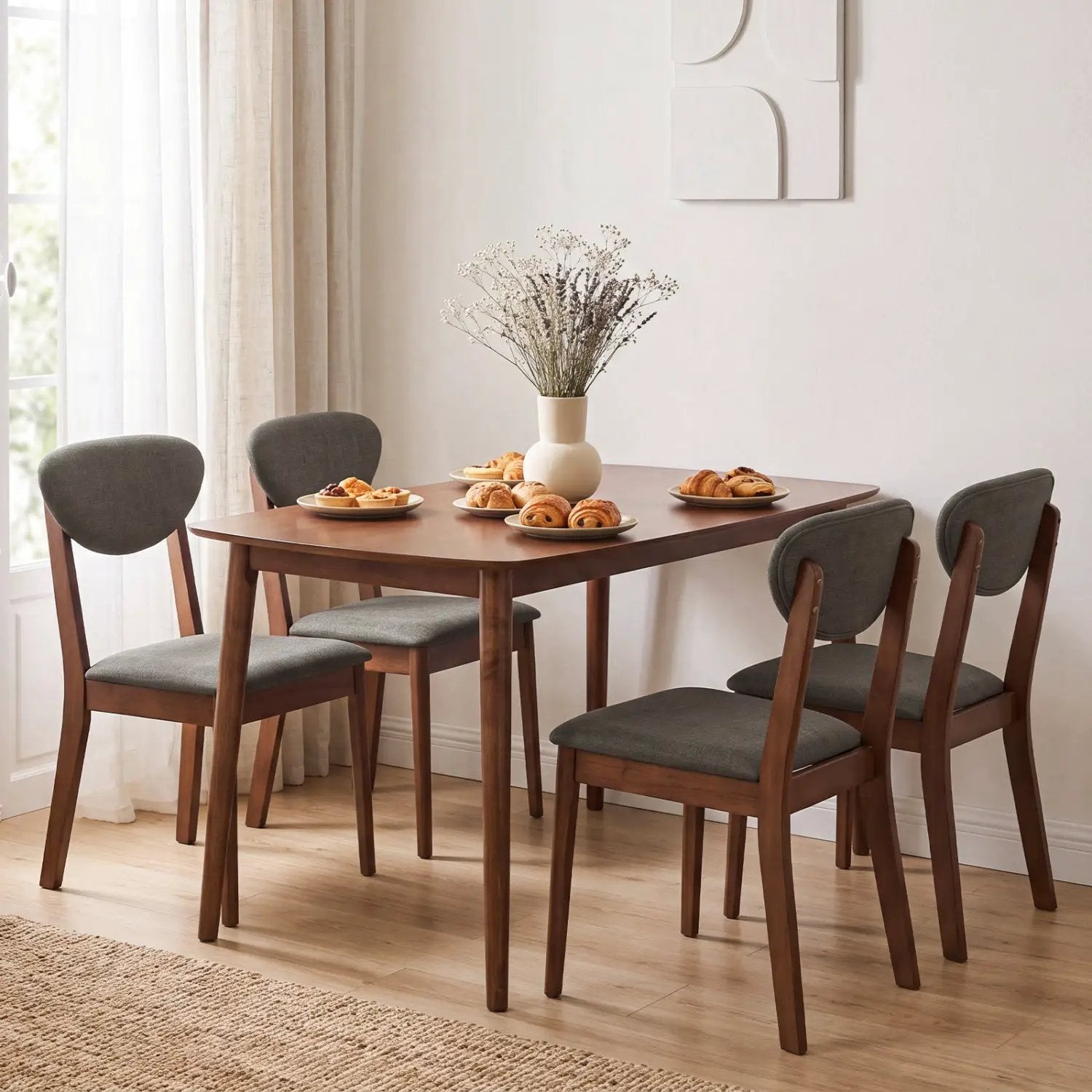 5-Piece Dining Set with Rectangular Table & 4 Fabric Chairs by DirectDeals