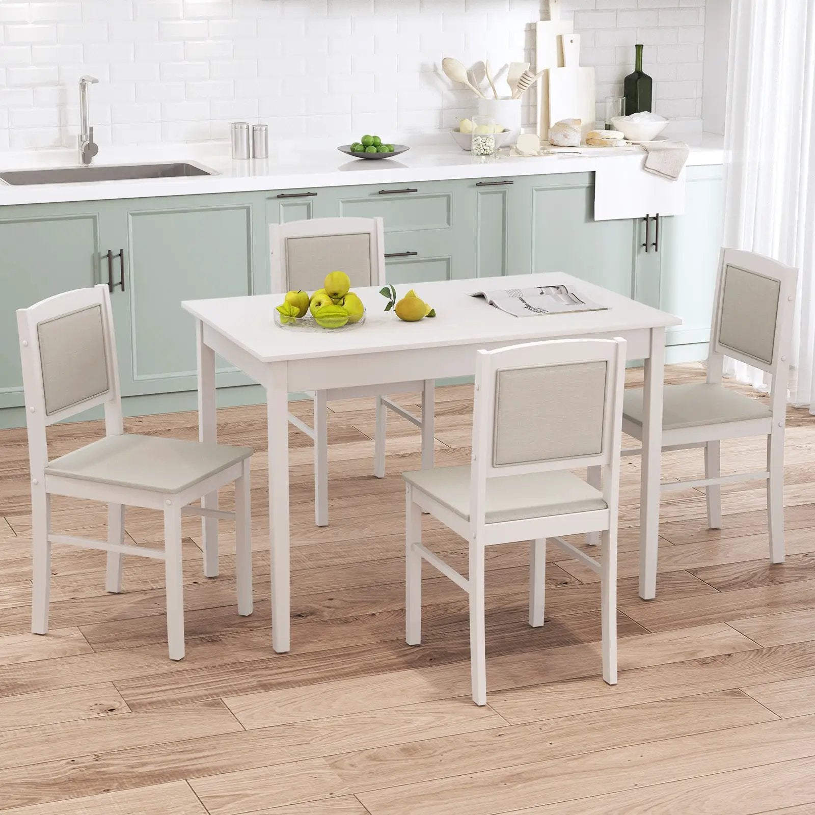 5-Piece Dining Set for 4 with Rubber Wood Legs for Small Dining Room by DirectDeals