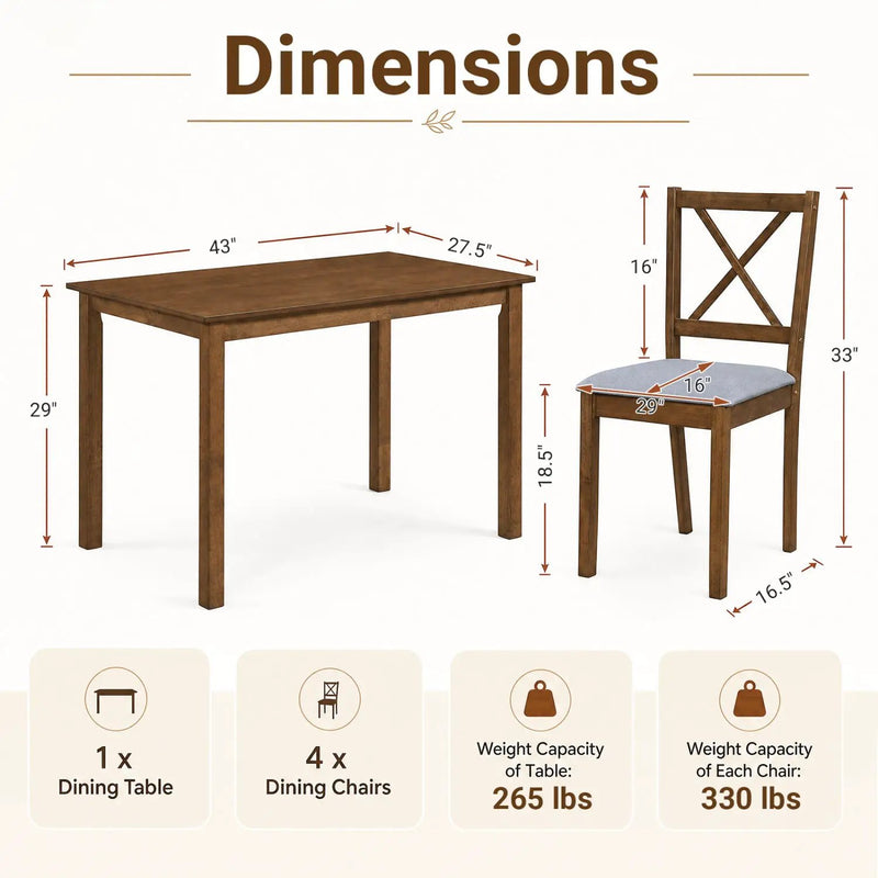5-Piece Dining Set with Rectangular Table & Fabric Chairs by DirectDeals
