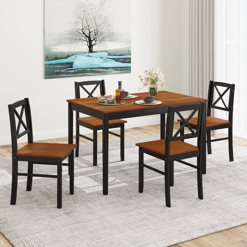 5 Piece Dining Table Set with Rectangular Kitchen Table and 4 Chairs for 4 People-Coffee by DirectDeals