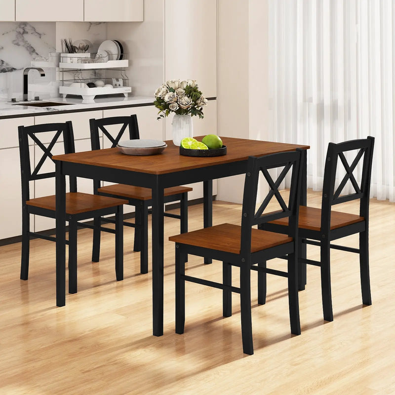 5 Piece Dining Table Set with Rectangular Kitchen Table and 4 Chairs for 4 People-Coffee by DirectDeals