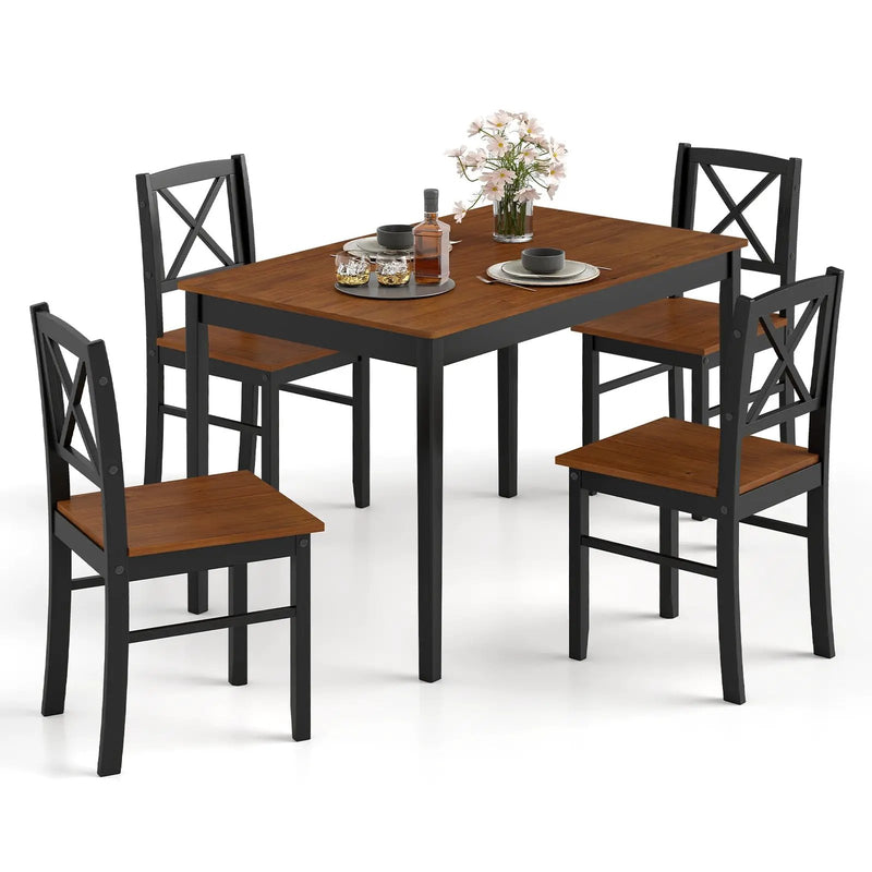 5 Piece Dining Table Set with Rectangular Kitchen Table and 4 Chairs for 4 People-Coffee by DirectDeals