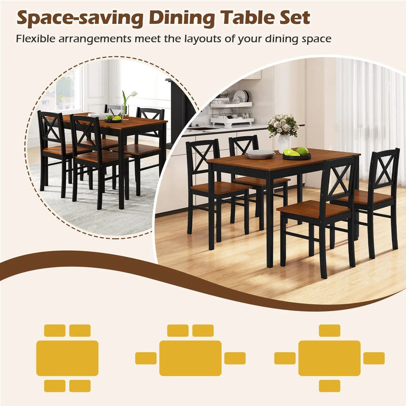 5 Piece Dining Table Set with Rectangular Kitchen Table and 4 Chairs for 4 People-Coffee by DirectDeals