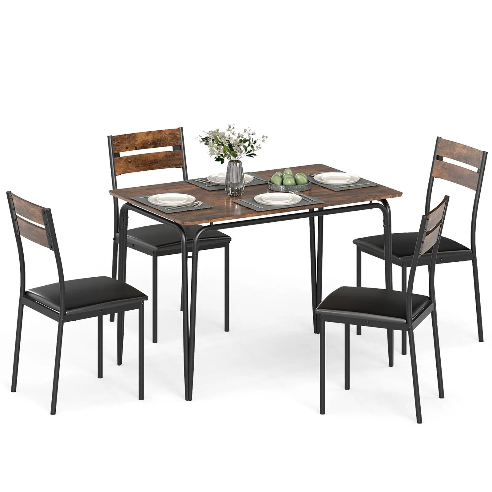 5-Piece Dining Table Set Industrial Rectangular Kitchen Table and 4 Armless Chairs-Rustic Brown by DirectDeals
