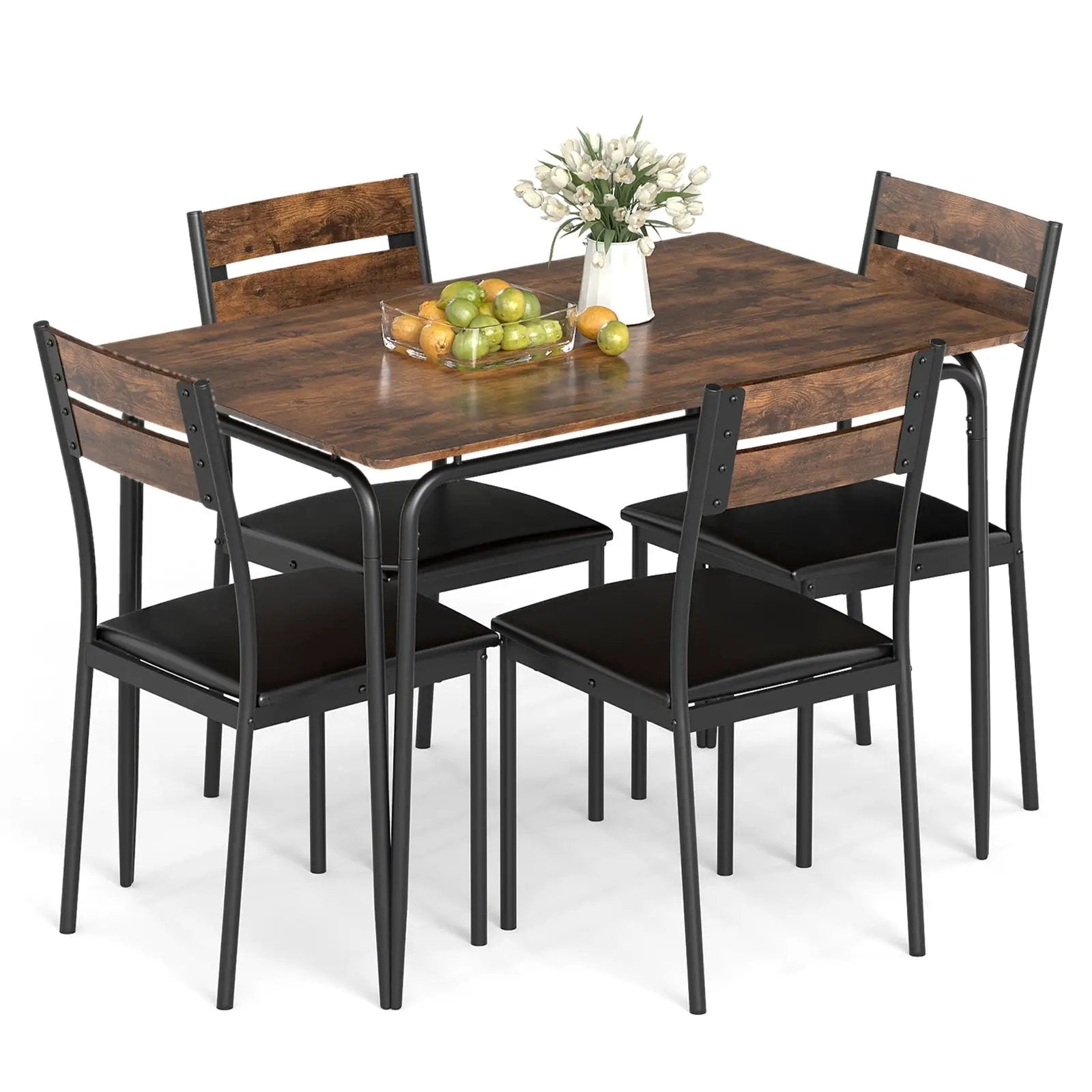 5-Piece Dining Table Set Industrial Rectangular Kitchen Table and 4 Armless Chairs-Rustic Brown by DirectDeals