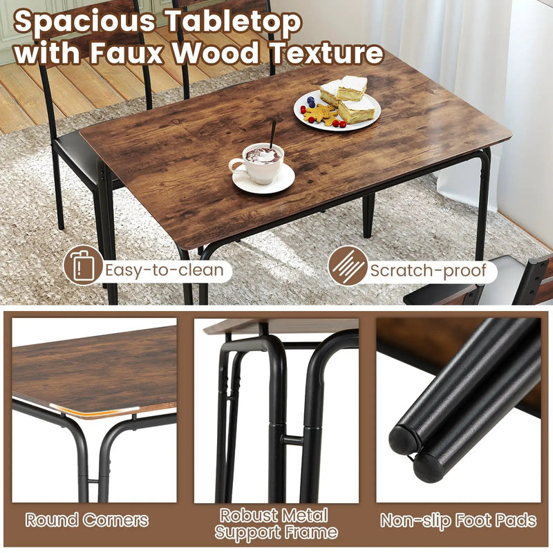 5-Piece Dining Table Set Industrial Rectangular Kitchen Table and 4 Armless Chairs-Rustic Brown by DirectDeals