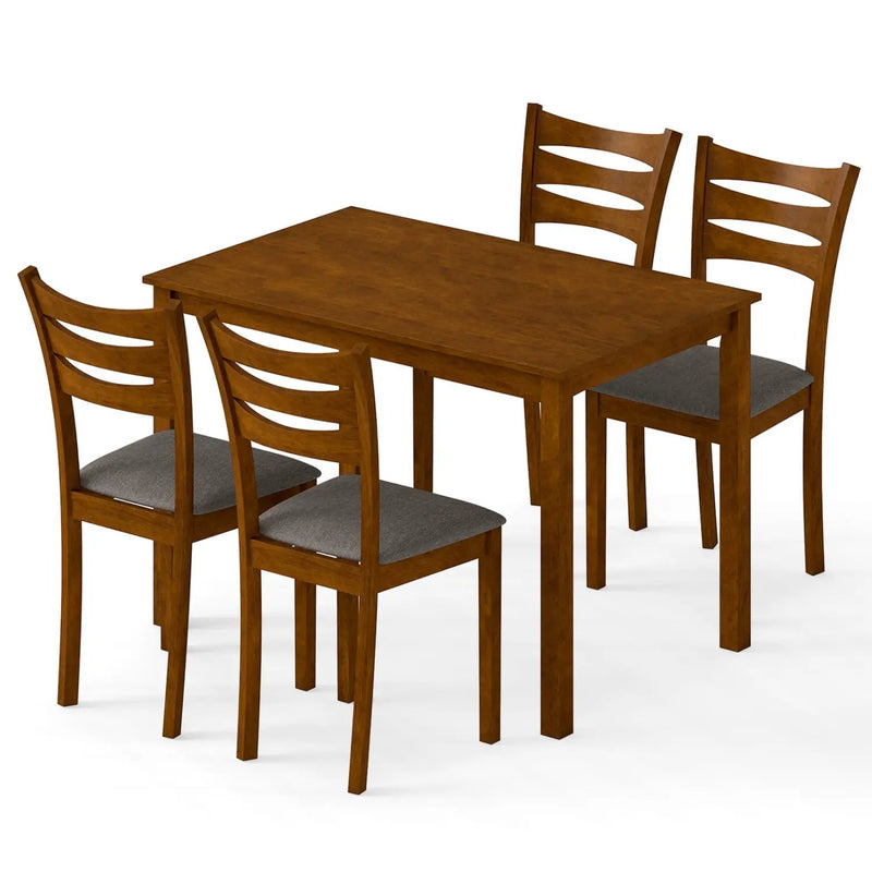5-Piece Dining Table Set with Linen Fabric Upholstered Chairs and Solid Rubber Wood Frame for 4 People by DirectDeals