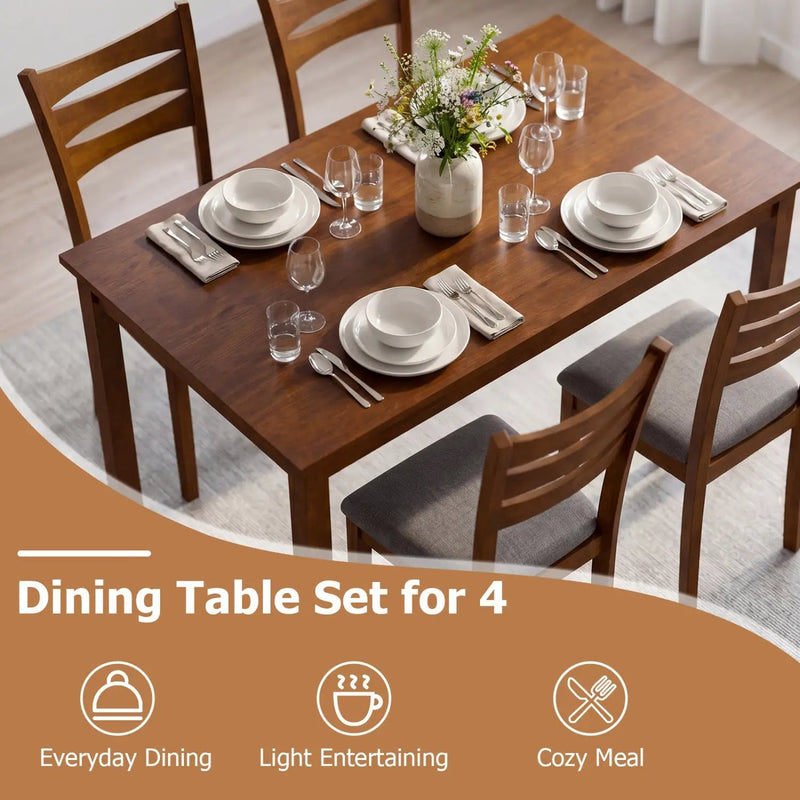5-Piece Dining Table Set with Linen Fabric Upholstered Chairs and Solid Rubber Wood Frame for 4 People by DirectDeals
