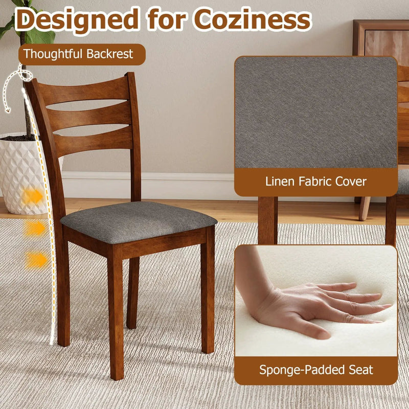 5-Piece Dining Table Set with Linen Fabric Upholstered Chairs and Solid Rubber Wood Frame for 4 People by DirectDeals