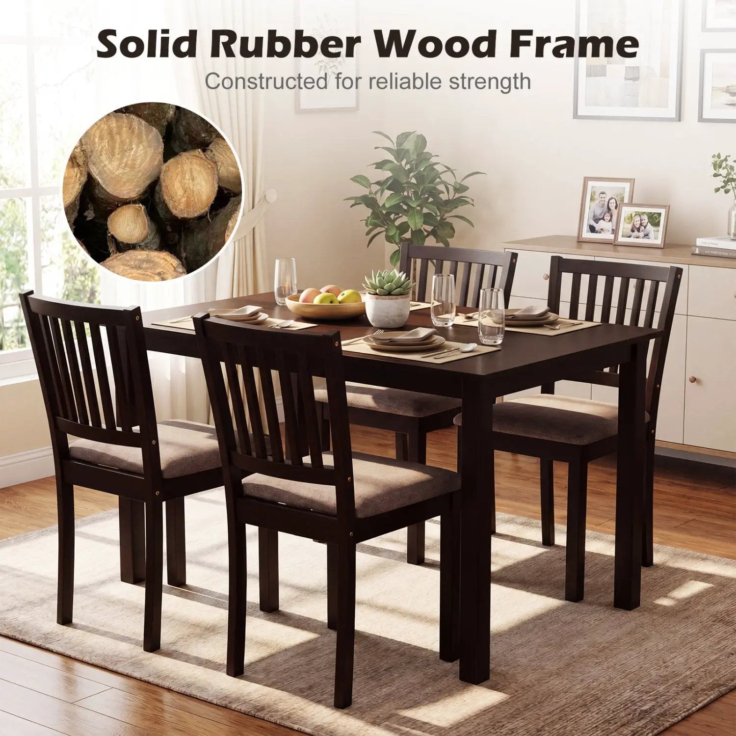 5-Piece Dining Table Set for 4 Rectangular Kitchen Table with 4 Upholstered Chairs by DirectDeals