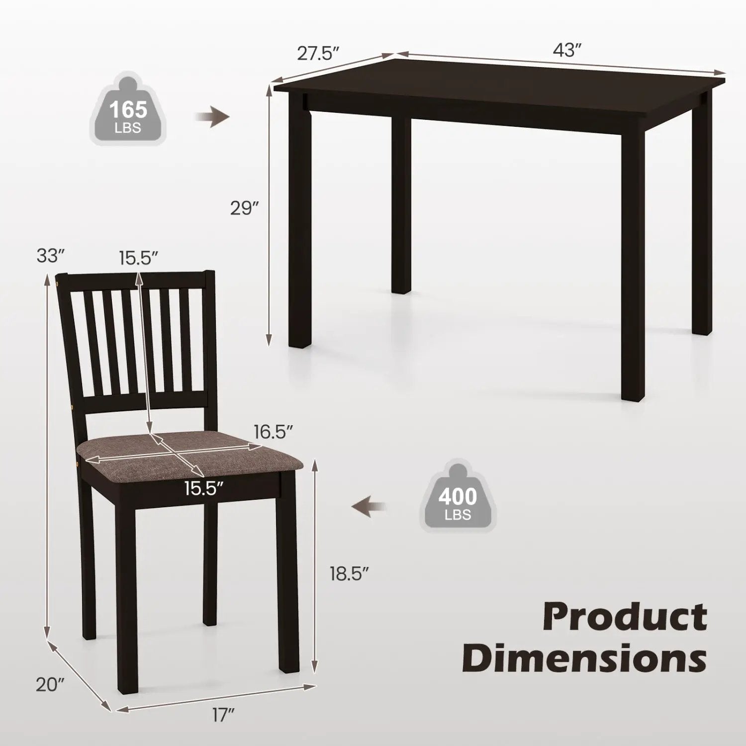 5-Piece Dining Table Set for 4 Rectangular Kitchen Table with 4 Upholstered Chairs by DirectDeals