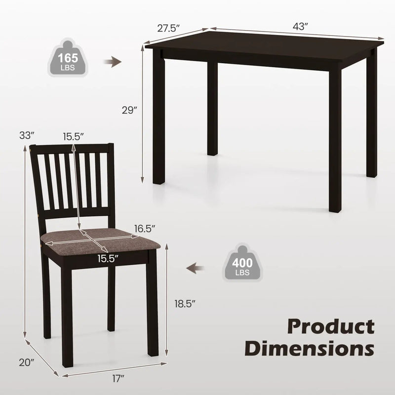 5-Piece Dining Table Set for 4 Rectangular Kitchen Table with 4 Upholstered Chairs by DirectDeals