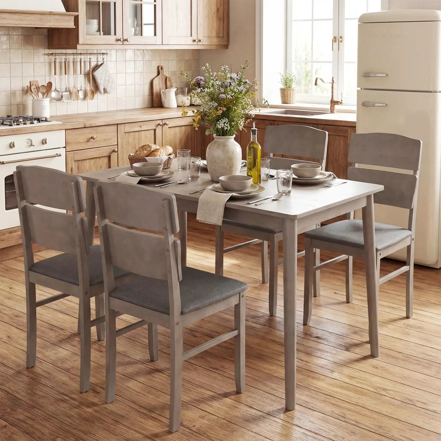 5-Piece Dining Table Set with High Curved Back Chairs by DirectDeals