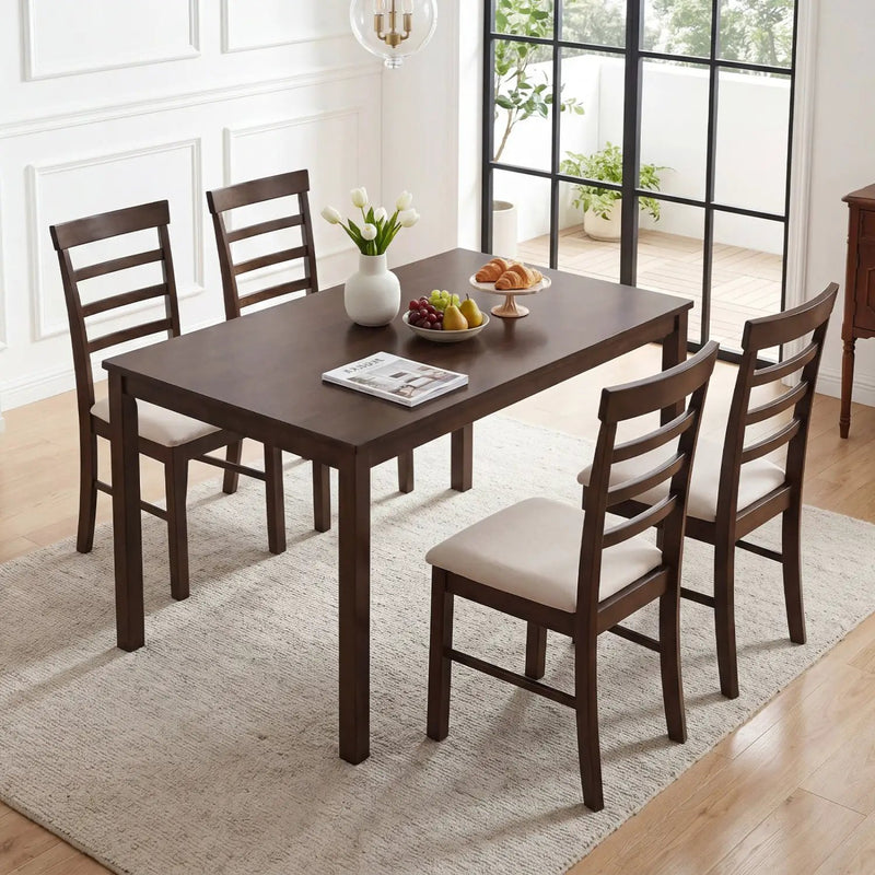 5-Piece Dining Table Set for 4 with Upholstered Chairs by DirectDeals