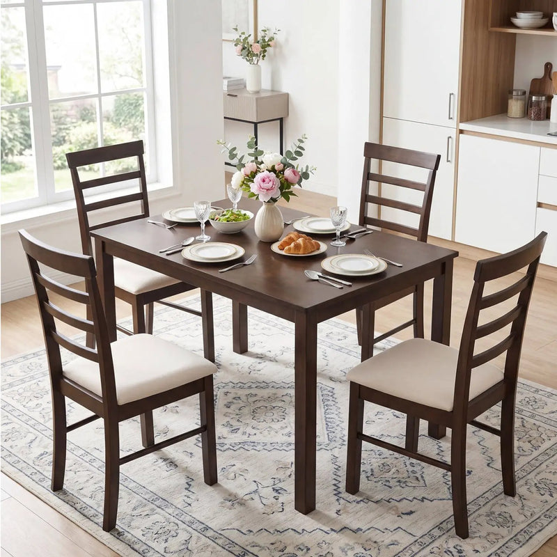 5-Piece Dining Table Set for 4 with Upholstered Chairs by DirectDeals