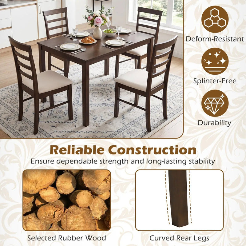 5-Piece Dining Table Set for 4 with Upholstered Chairs by DirectDeals