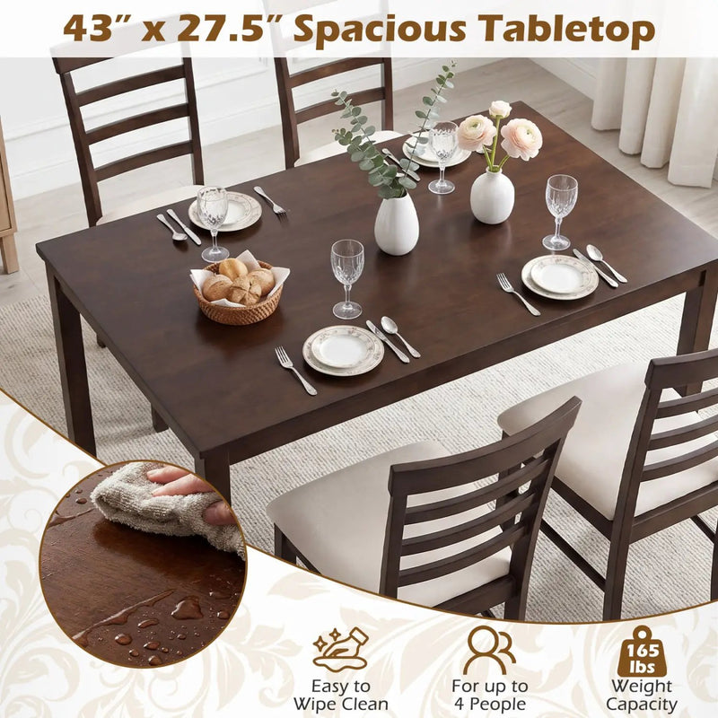 5-Piece Dining Table Set for 4 with Upholstered Chairs by DirectDeals