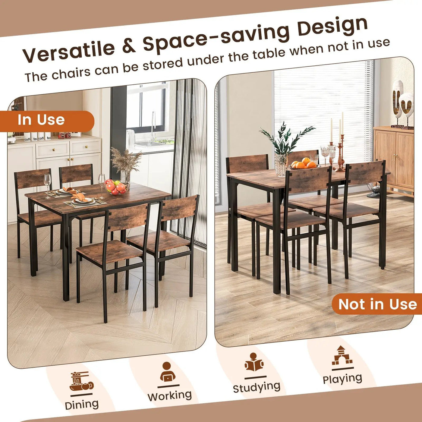 5 Piece Dining Table Set Industrial Style Kitchen Table and Chairs for 4 by DirectDeals