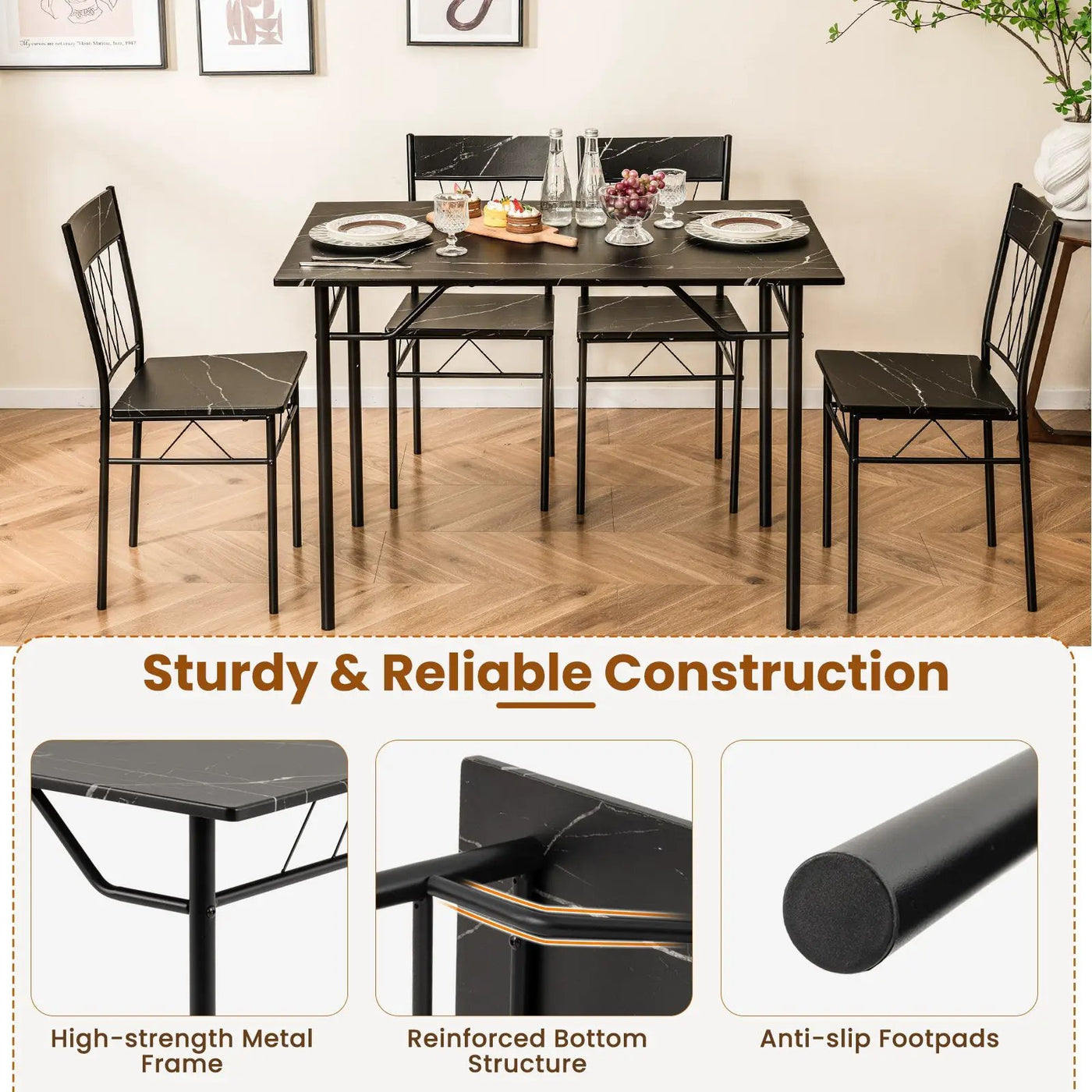 5-Piece Dining Table Set for 4 with Kitchen Table and 4 Dining Chairs by DirectDeals