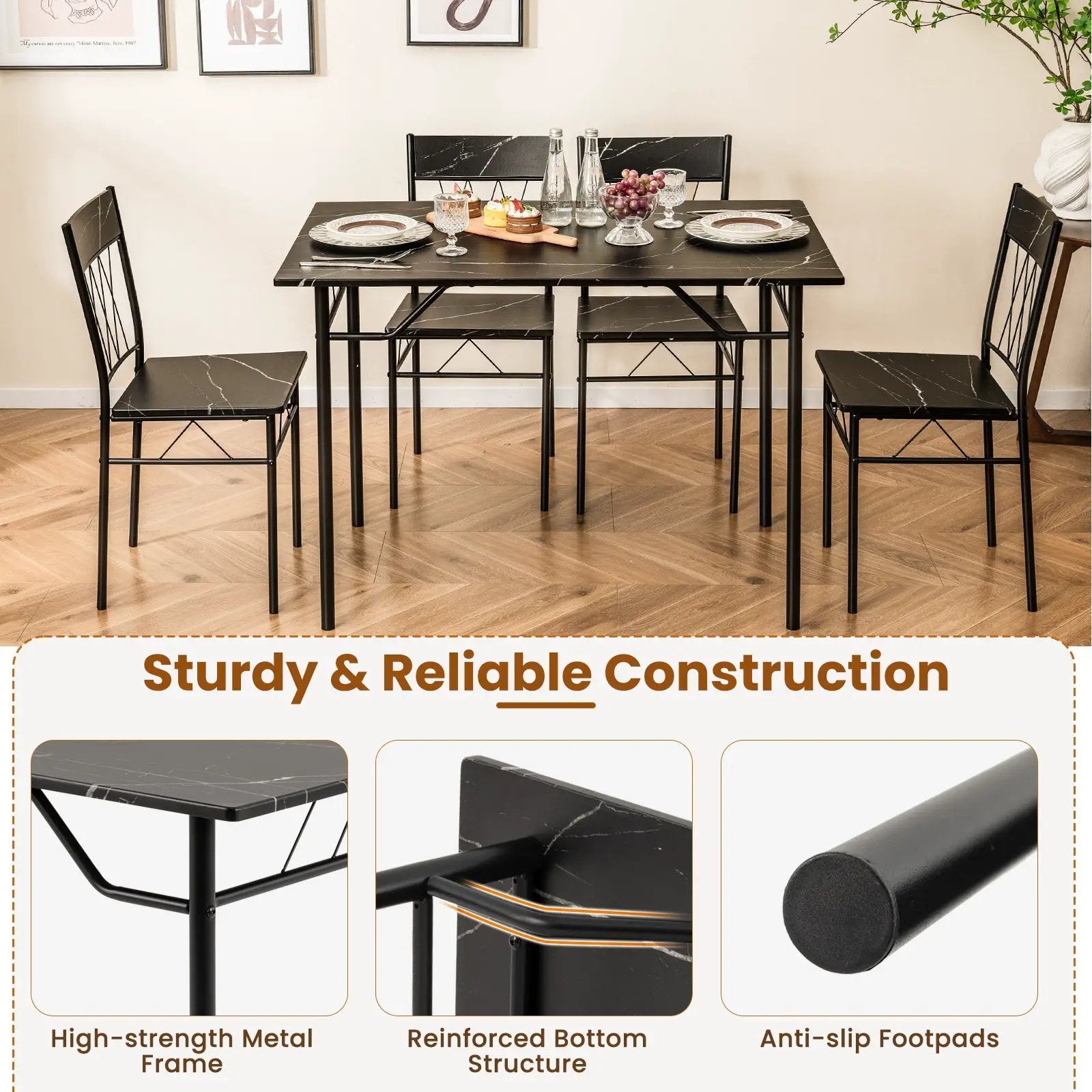 5-Piece Dining Table Set for 4 with Kitchen Table and 4 Dining Chairs by DirectDeals