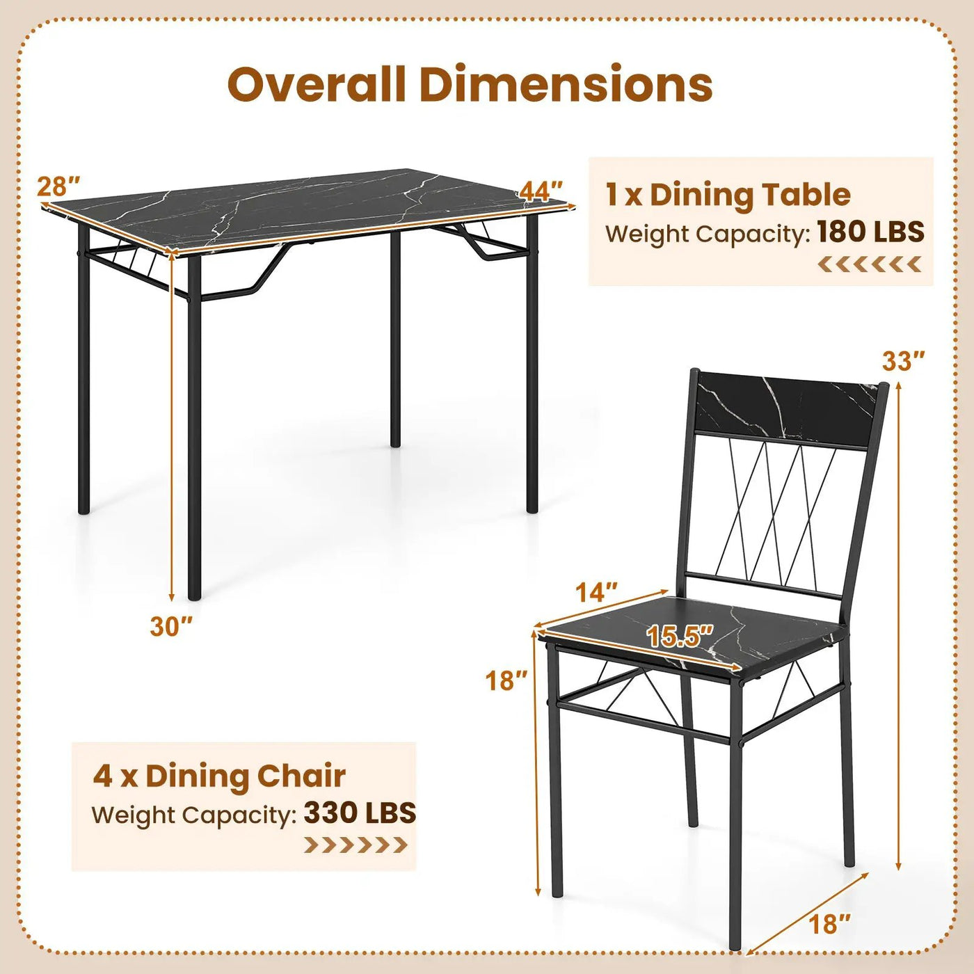 5-Piece Dining Table Set for 4 with Kitchen Table and 4 Dining Chairs by DirectDeals