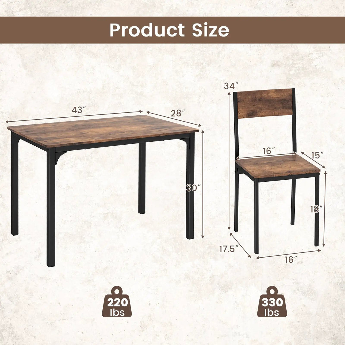 5 Piece Dining Table Set Industrial Style Kitchen Table and Chairs for 4 by DirectDeals