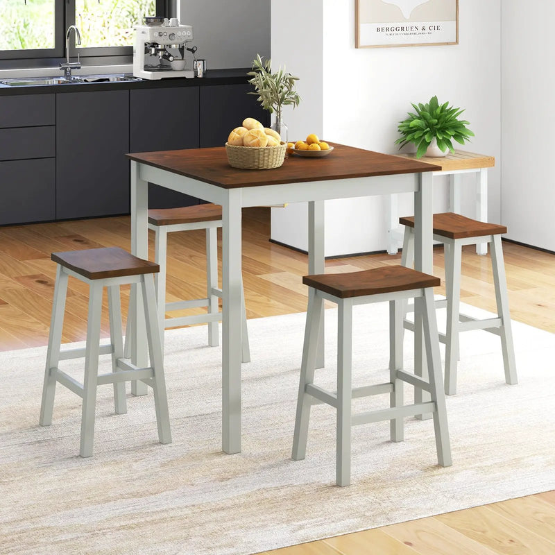 5 Piece Dining Table Set with 4 Saddle Stools for Kitchen Dining Room Apartment-Ash Gray by DirectDeals