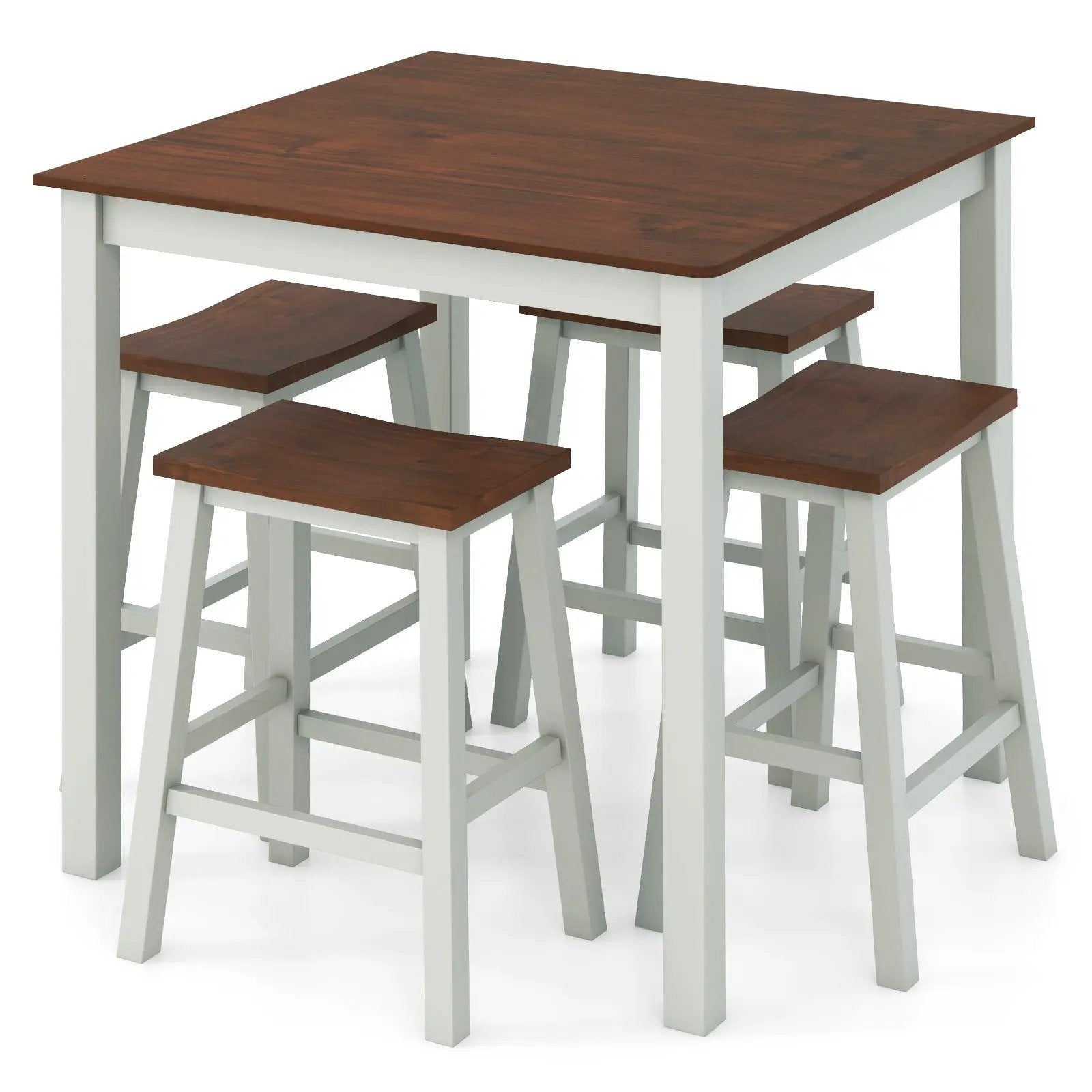 5 Piece Dining Table Set with 4 Saddle Stools for Kitchen Dining Room Apartment-Ash Gray by DirectDeals