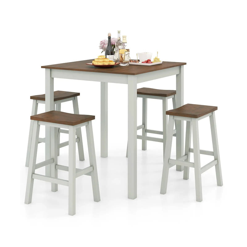 5 Piece Dining Table Set with 4 Saddle Stools for Kitchen Dining Room Apartment-Ash Gray by DirectDeals