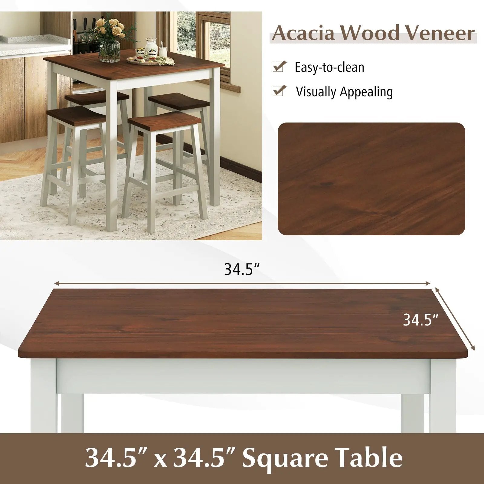 5 Piece Dining Table Set with 4 Saddle Stools for Kitchen Dining Room Apartment-Ash Gray by DirectDeals