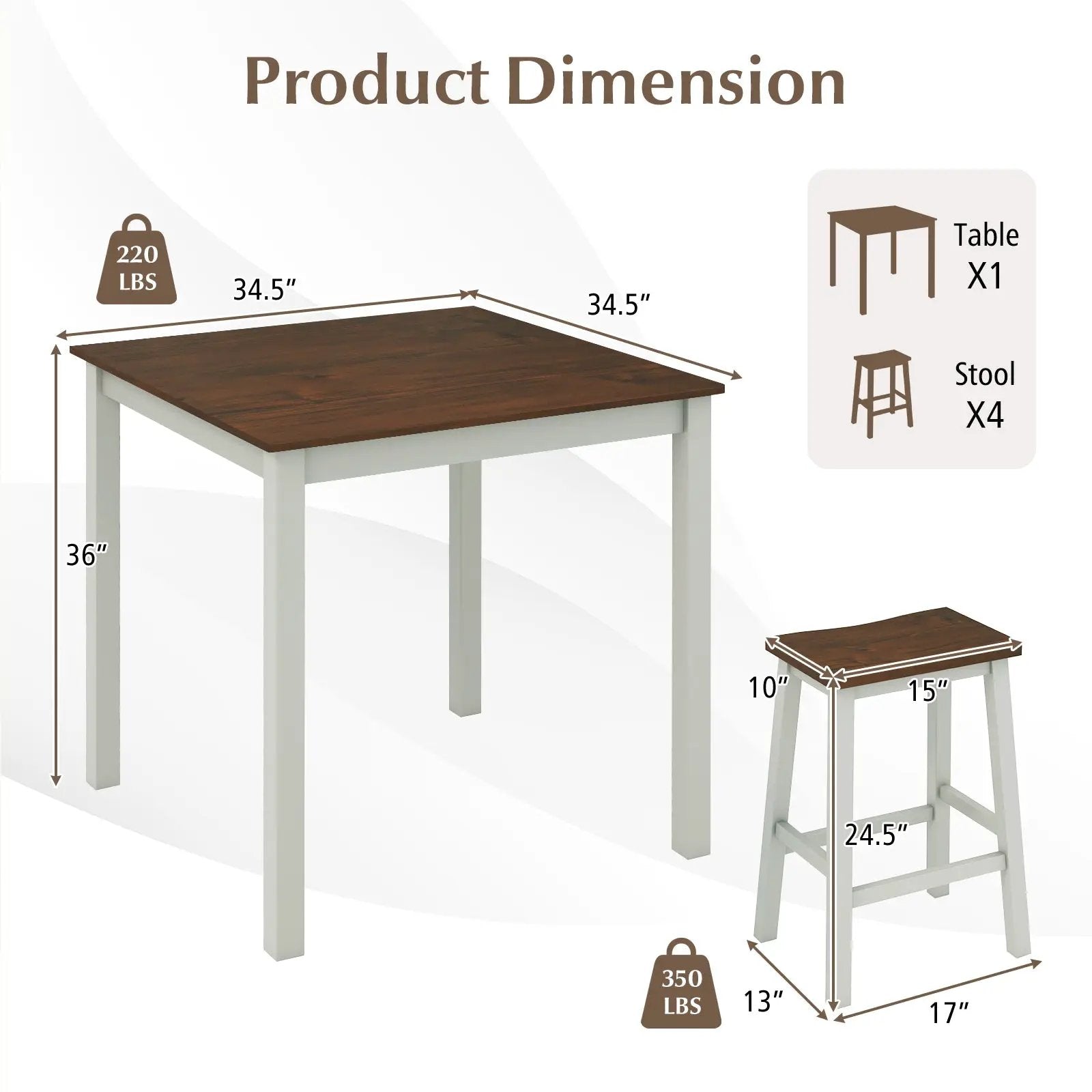 5 Piece Dining Table Set with 4 Saddle Stools for Kitchen Dining Room Apartment-Ash Gray by DirectDeals