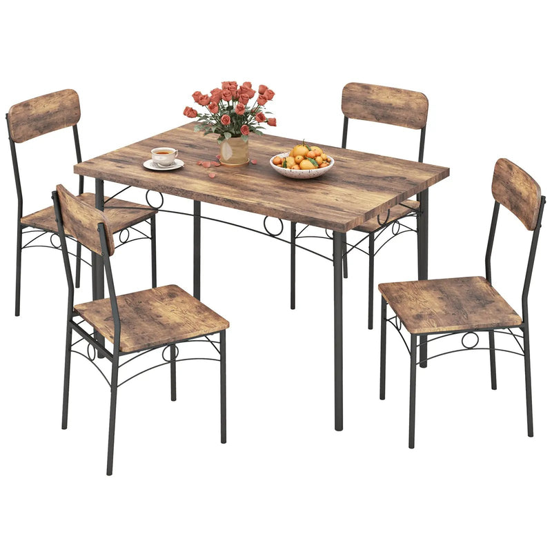 5-Piece Industrial Dining Table Set for 4 for Small Place Apartment-Brown by DirectDeals