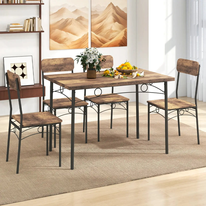 5-Piece Industrial Dining Table Set for 4 for Small Place Apartment-Brown by DirectDeals