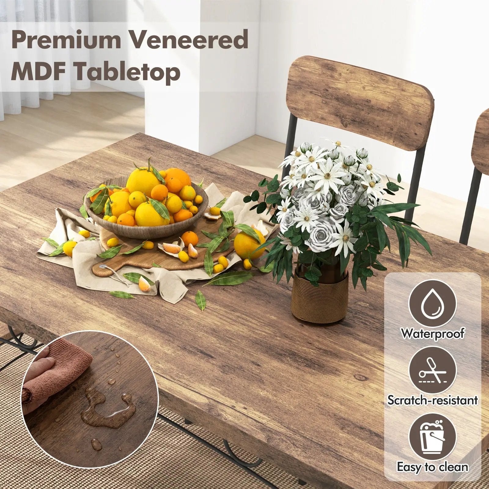 5-Piece Industrial Dining Table Set for 4 for Small Place Apartment-Brown by DirectDeals