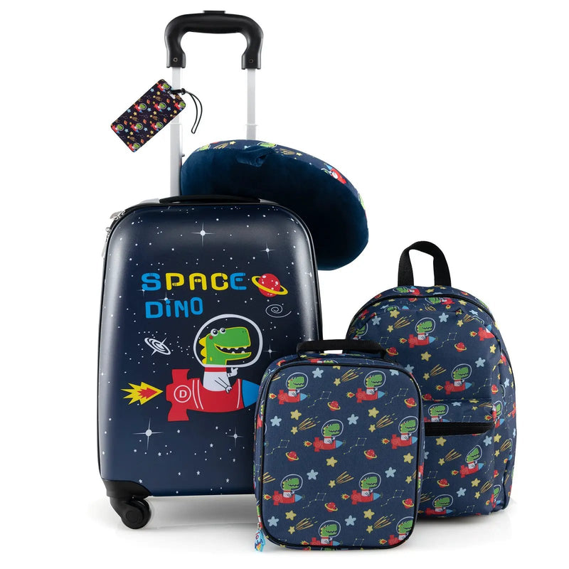 5 Piece Kids Luggage Set with Backpack Neck Pillow Name Tag Lunch Bag by DirectDeals