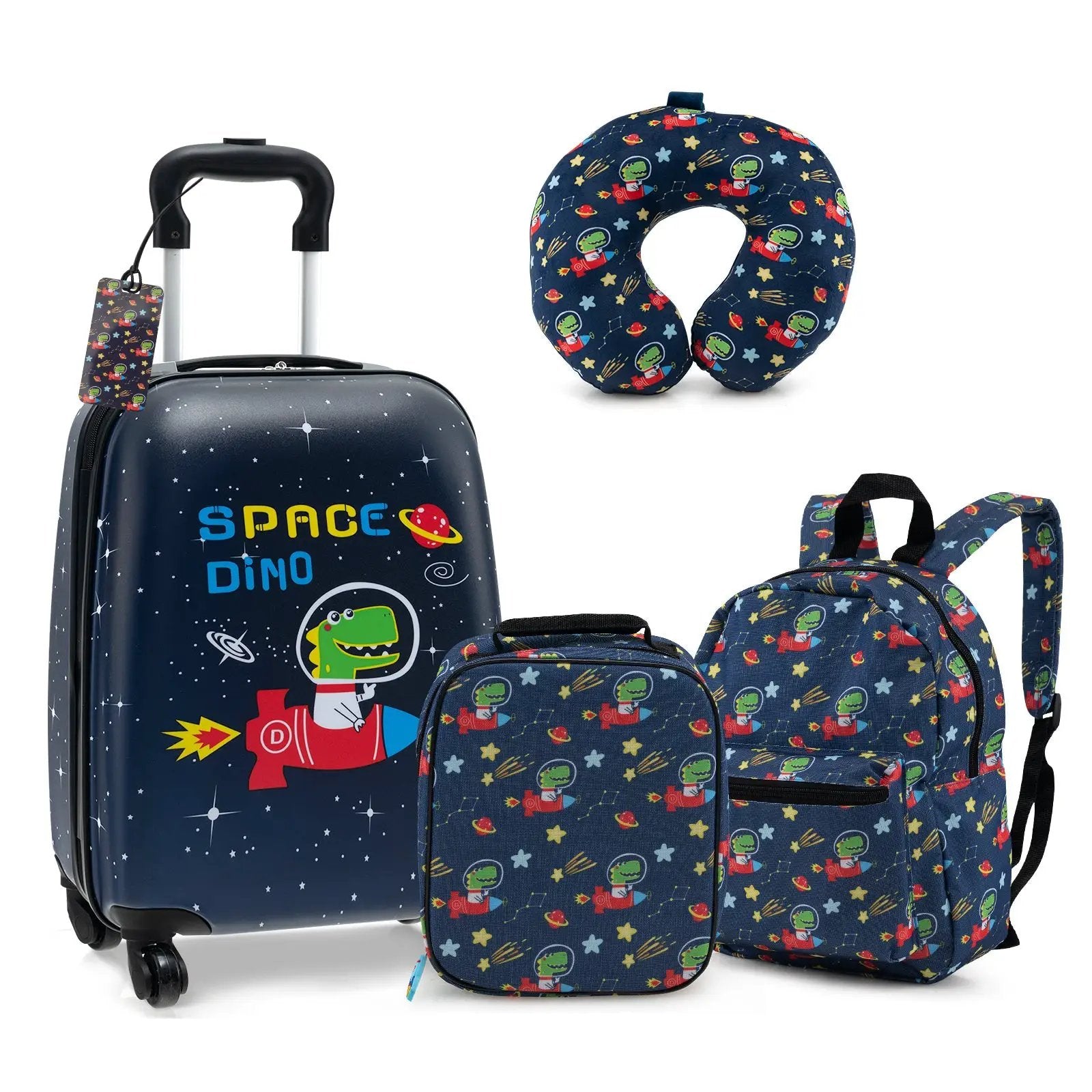 5 Piece Kids Luggage Set with Backpack Neck Pillow Name Tag Lunch Bag by DirectDeals