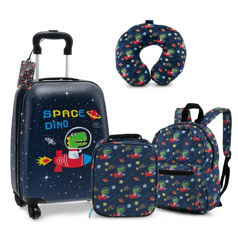 5 Piece Kids Luggage Set with Backpack Neck Pillow Name Tag Lunch Bag by DirectDeals
