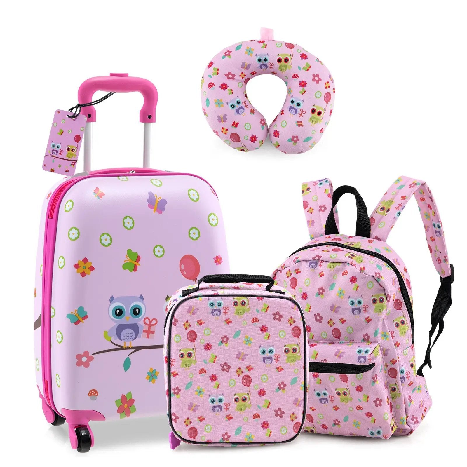 5 Piece Kids Luggage Set with Backpack Neck Pillow Name Tag Lunch Bag by DirectDeals