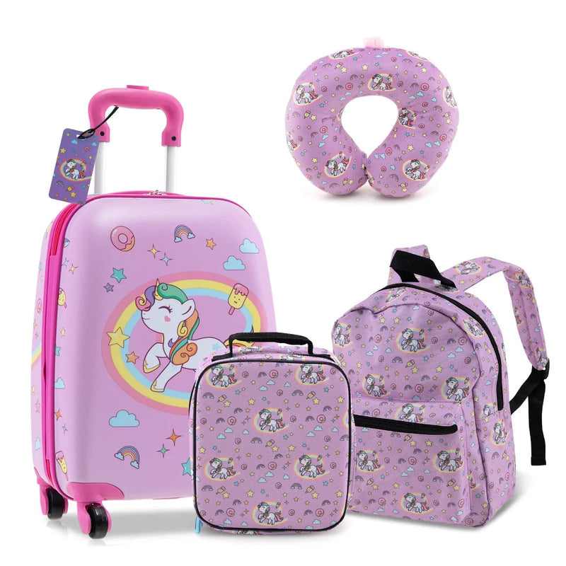 5 Piece Kids Luggage Set with Backpack Neck Pillow Name Tag Lunch Bag by DirectDeals