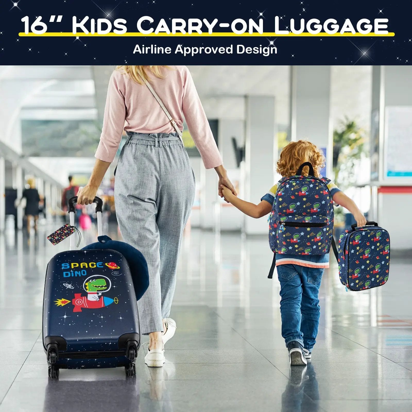 5 Piece Kids Luggage Set with Backpack Neck Pillow Name Tag Lunch Bag by DirectDeals