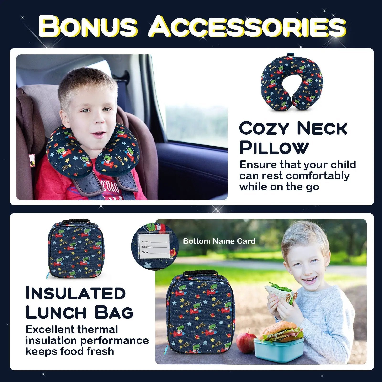 5 Piece Kids Luggage Set with Backpack Neck Pillow Name Tag Lunch Bag by DirectDeals